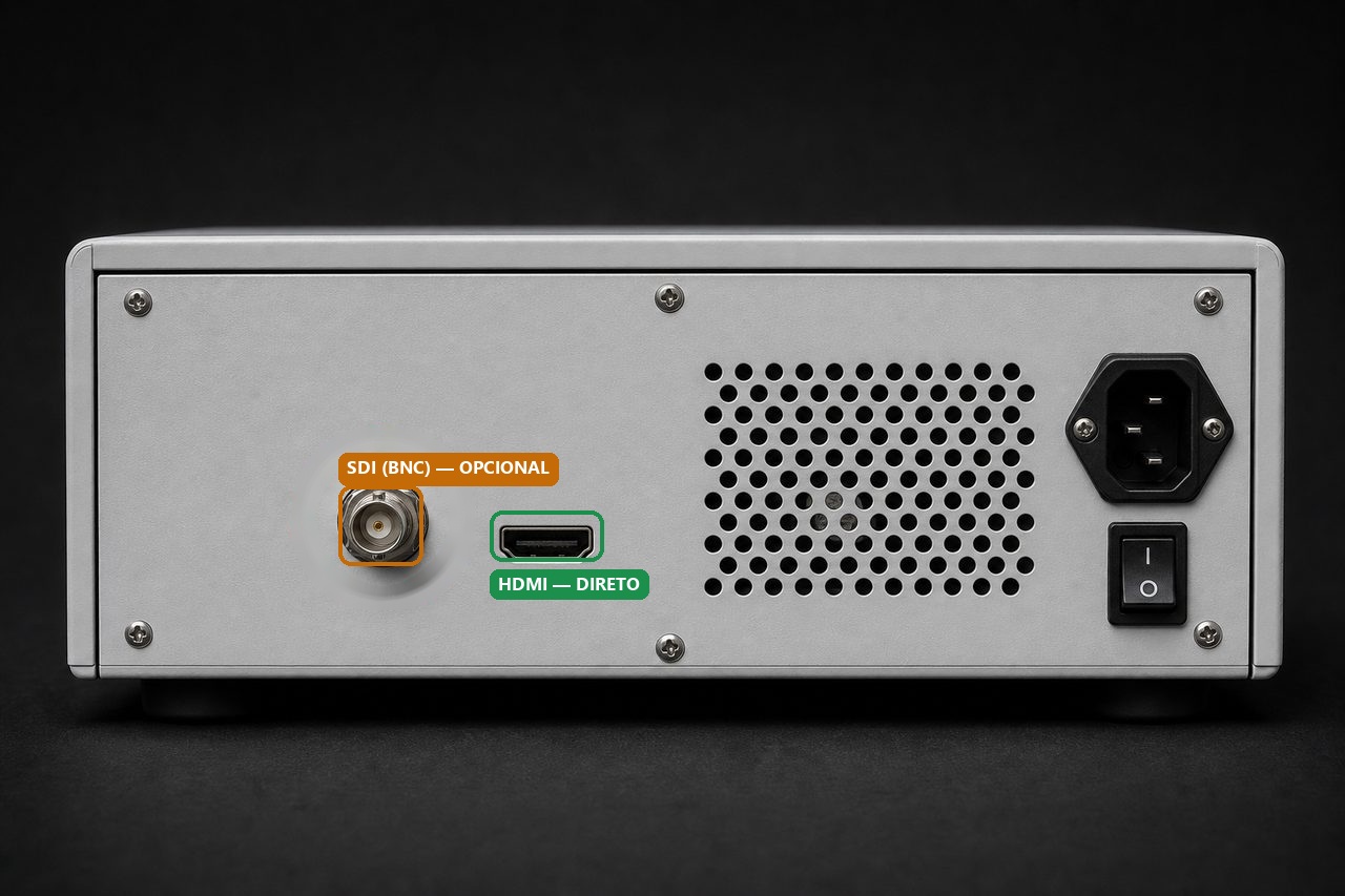Traseira de unidade de microscópio cirúrgico com conector BNC SDI destacado