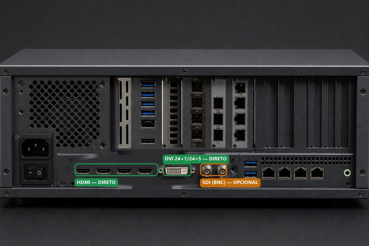 Traseira de processador de visão de robô cirúrgico com HDMI, DVI e BNC SDI destacados